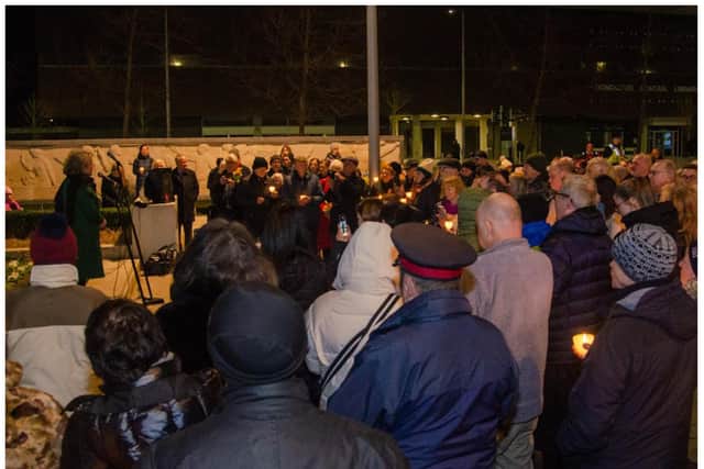 Hundreds gathered for the vigil in Sir Nigel Gresley Square.