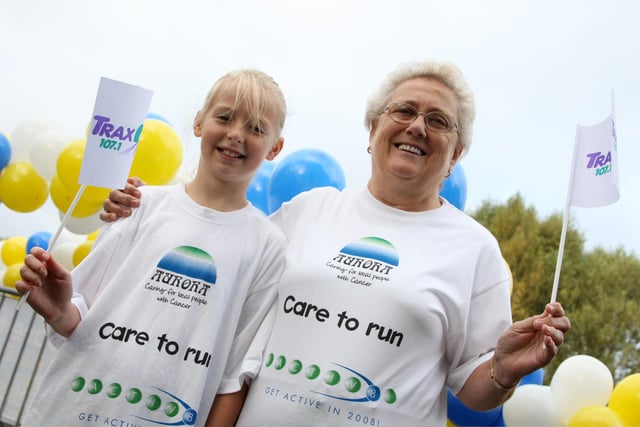 Chloe Cheshire, 9 and Pat Lickiss at the Aurora Care to Run day in Sandall Park in 2008