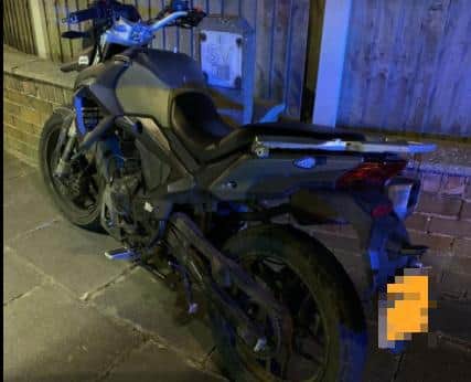 This stolen motorcycle was confiscated by police after its rider fell off last night
