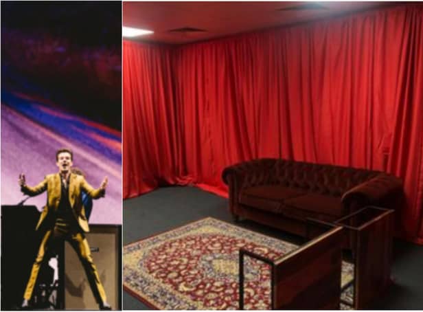 Brandon Flowers and his Killers band mates relaxed in specially constructed dressing rooms ahead of their Doncaster show.