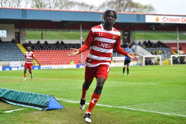 Taylor Richards celebrates one of his goals against Rochdale