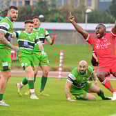 Doncaster's Watson Boas celebrates his try. Picture: Howard Roe/AHPIX.com
