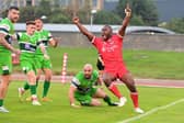 Doncaster's Watson Boas celebrates his try. Picture: Howard Roe/AHPIX.com