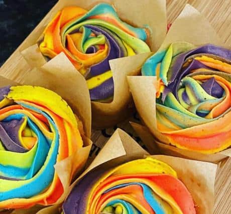 Adam says he bounced around the kitchen whilst making these pride cupcakes.