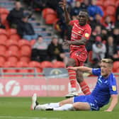 Joe Dodoo fires Rovers ahead against Cheltenham. Picture: Howard Roe/AHPIX