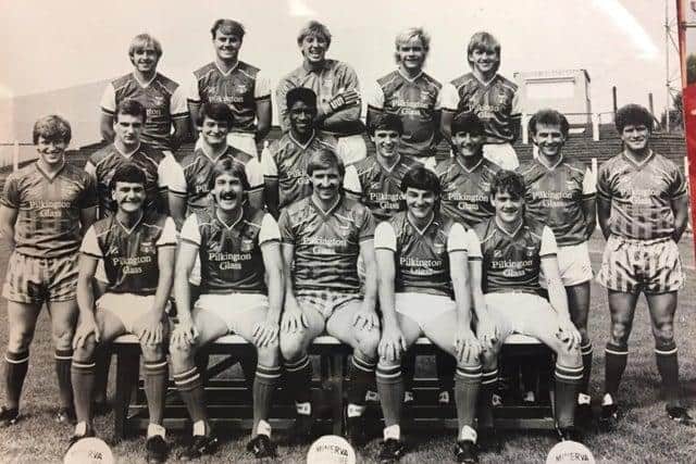 Doncaster Rovers 1986/87. Back (l-r) Colin Russelll, Neil Redfearn, Andy Rhodes, Micky Nesbitt, John Deakin,. Middle (l-r) Micky Stead, Glenn Humphries, Neil Woods, Brian Deane, Paul Holmes, Gary Clayton, Dave Rushbury, Phil Boersma (coach). Front (l-r) Jim Dobbin, Tony Brown, Dave Cusack (player-manager), John Philliben, Sean Joyce.