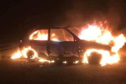 A car well ablaze