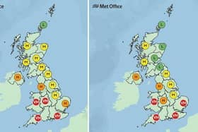 High levels of pollen expected across the UK this week from April 7 (left) to April 11 (right). Credit: Met Office