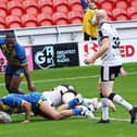 Action from Dons' win over Widnes. Picture via @Doncaster_RLFC