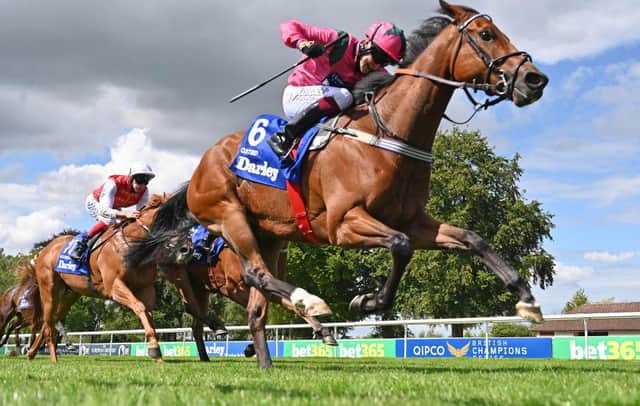 Oxted ridden by jockey Cieren Fallon wins the Darley July Cup Stakes at Newmarket last year. Photo by Hugh Routledge/Pool via Getty Images