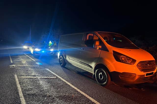 Man arrested for stealing a van, going equipped to steal, drugs and road traffic offences after attempting to escape from police.