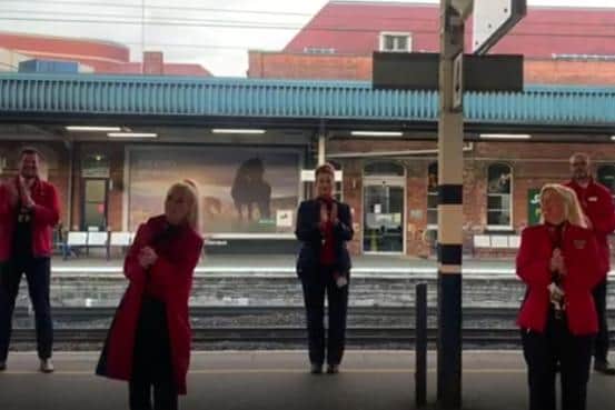 LNER staff took part in the clap for carers on Doncaster Station's platform