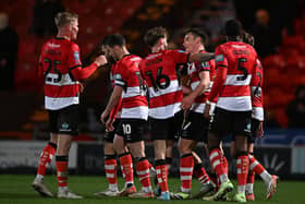 Rovers' players celebrate Owen Bailey's equaliser. Picture: Howard Roe/AHPIX.com