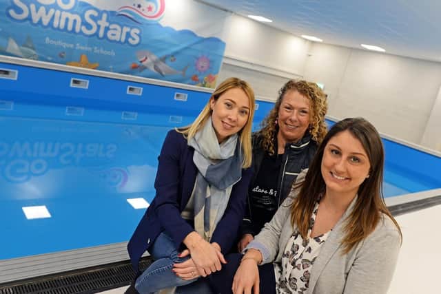 Go SwimStars Managing Directors Sara Pegden and Sue Fynney, pictured with Emma Bartlett, Swim Stars Senior Manager by the new Swimming pool at Marrtree Business Park, in Wheatley.
