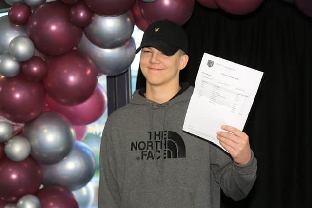GCSE results day at Trinity Academy, Thorne. Pictured is Finly Jameson.