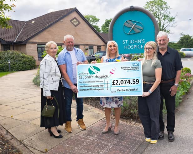 Fundraising Manager Jenny Baynham (centre) is pictured with (left to right) Sandra Featherstone; Carl Marwood; Elise Ridge and Gary Featherstone at St John’s Hospice.