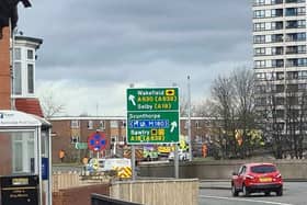 A motorcyclist has been taken to hospital with serious injuries following a collision at Balby Flyover.