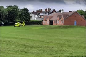 The air ambulance has landed on Town Fields this morning.