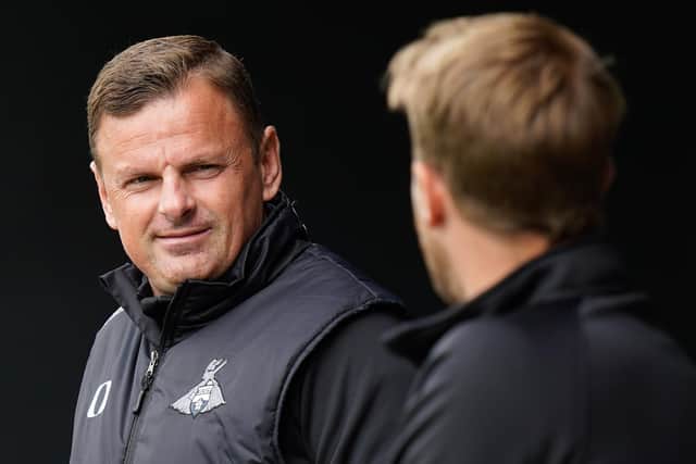 Richie Wellens speaks with James Coppinger ahead of the friendly with Harrogate Town. Picture: Steve Flynn/AHPIX