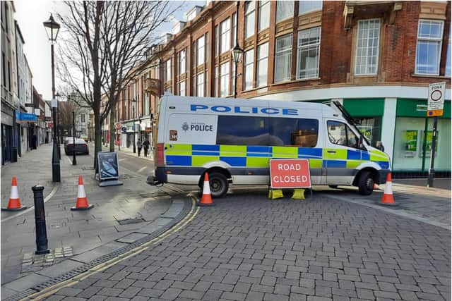 Large parts of the town centre were sealed off on Saturday.