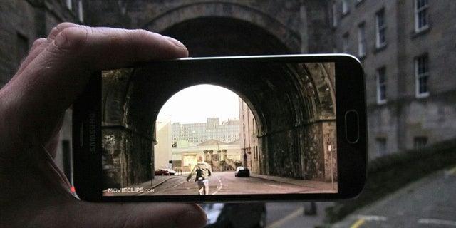 Spud attempts an escape running under the arch of Regent Bridge.