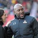 Doncaster Rovers boss Darren Moore with Wycombe Wanderers manager Gareth Ainsworth.