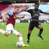 Cameron John in action against West Ham United last season. Photo: JULIAN FINNEY/POOL/AFP via Getty Images