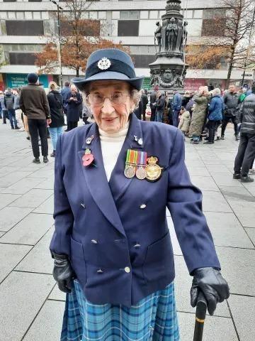 Mary Marsden, aged 101, who served at RAF Finningley, pictured on Remembrance Sunday in Sheffield.