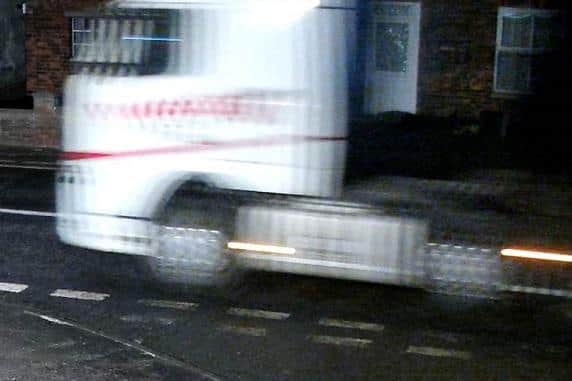 Officers are keen to identify the driver of this white Volvo HGV tractor unit.