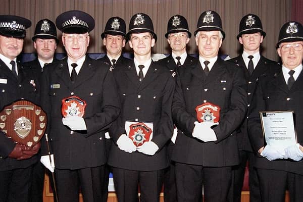 The South Yorkshire Police held its Special Constabulary annual review at the Dupont Social Club, Doncaster, on November 30, 1997. Our picture shows, from left,  District Officer, Doncaster, Philip Armstrong; PC Sam Ramsden; Special Constable Sam Coulter; Police Sgt Richard Barnes; Special Constable Andrew Kendall; Section Officer Roy Curran, who accepted an award on behalf of Denis Reed; PC David McEwan; Acting Section Officer Shane Marsh; and Section Officer Lawrence Millsom.