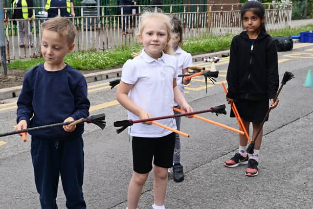 Children from Lakeside Primary Academy, pictured during the event on Sandy Lane. Picture: NDFP-13-07-21-AirPollutionEvent 2-NMSY