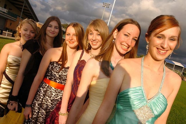 Hallcross School's Year 11 prom at Doncaster Rugby Club. Pictured left to right,  Rose Newsome,16, Alice Tucker,16, Bryony Eaves,16, Lyndsay Tupman,16, Louise Cross,16 and Lauren Owen,16. May 2006