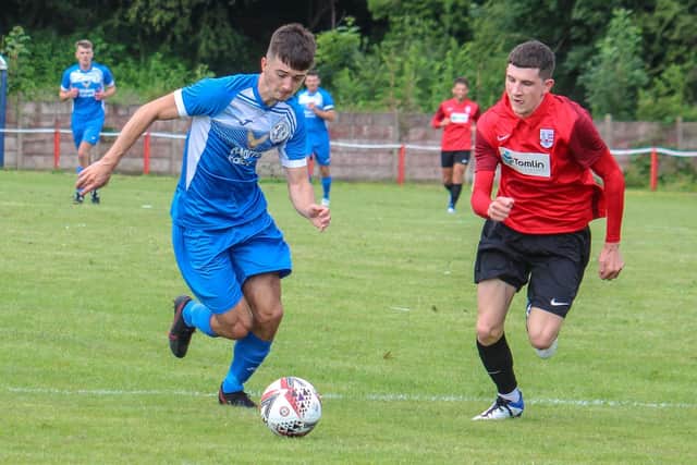 Action from Armthorpe's 1-0 win at Teversal. Photo: Steve Pennock