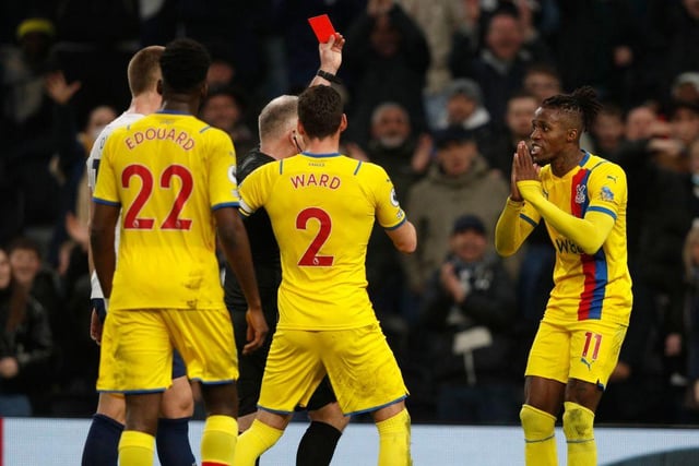 Total yellow cards = 41, straight-red cards = 0, second-booking red cards = 1 (Wilfried Zaha), discipline points total = 44