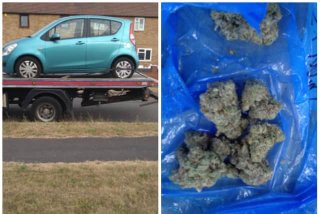 Police found a stolen car and drugs during the same raid.