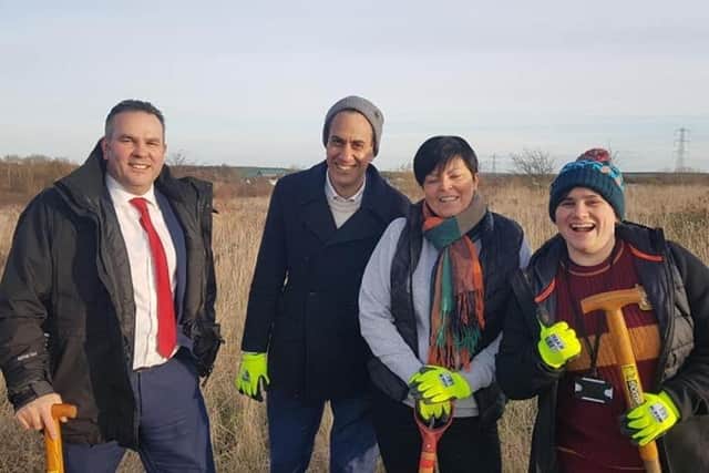 Ed Miliband and Doncaster councillors at the tree planting programme last November in Carcroft which recently perished in a wildfire.