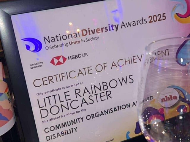 Certificate of achievement presented to little rainbows Doncaster