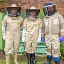 Pictured from the left is Ben, Elizabeth and their mentor Martin Hughes, who runs the Yorkshire HoneyBee company