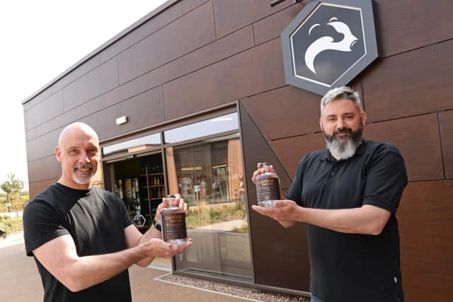 Paul Stillings and Carl Lindley, pictured with their Danvm Dry Gin.