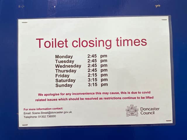 Opening times of the toilets at Sandall Park. Picture: NDFP-03-08-21-SandallPark 1-NMSY