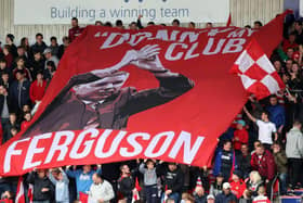 Doncaster Rovers fans show their support for Darren Ferguson in 2017. Photo: Lynne Cameron/Getty Images