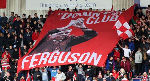 Doncaster Rovers fans show their support for Darren Ferguson in 2017. Photo: Lynne Cameron/Getty Images