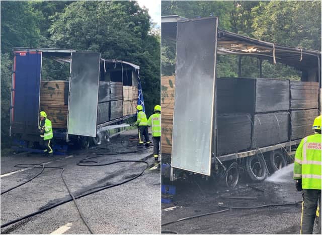 The lorry has been gutted by fire.