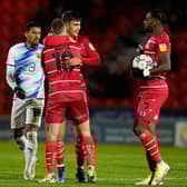 Branden Horton is congratulated after equalising for Rovers against Oxford. Picture: Steve Flynn/AHPIX