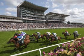 William Buick riding Vauban (pink/green spots) on their way to winning The Weatherbys Hamilton Lonsdale Cup Stakes at York Racecourse on August 23, 2024 in York, England. (Picture: Alan Crowhurst/Getty Images)