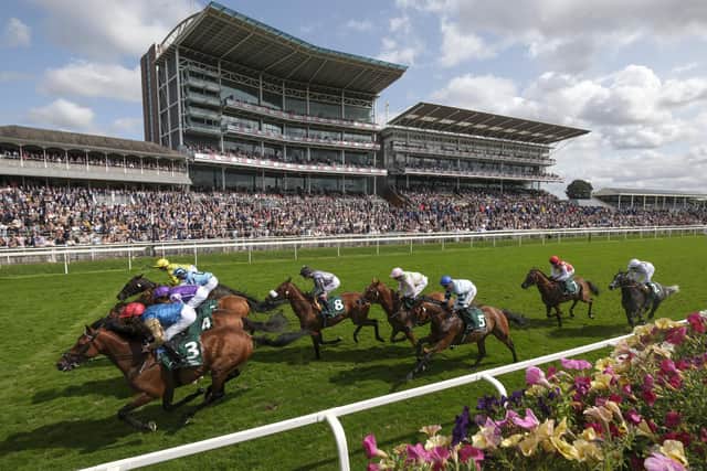 William Buick riding Vauban (pink/green spots) on their way to winning The Weatherbys Hamilton Lonsdale Cup Stakes at York Racecourse on August 23, 2024 in York, England. (Picture: Alan Crowhurst/Getty Images)