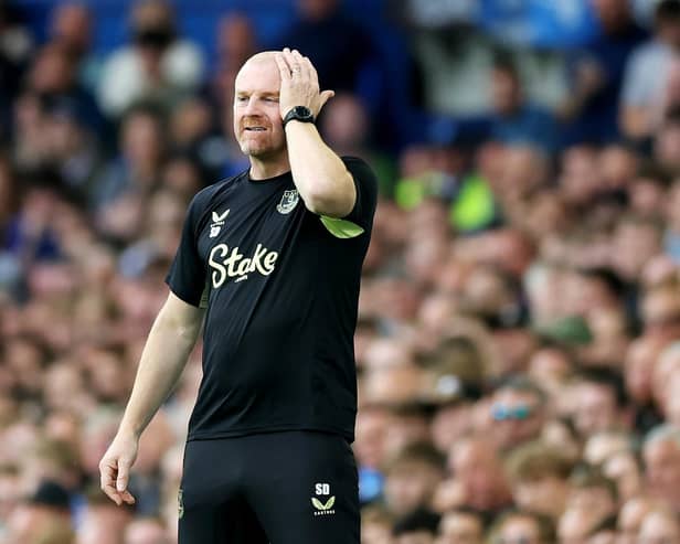 Everton boss Sean Dyche has seen his side lose both of their opening games without scoring. (Photo by Carl Recine/Getty Images)