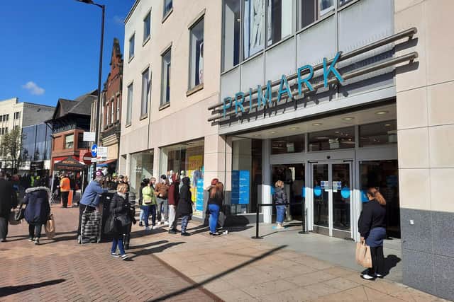 Queues build up outside Primark in Doncaster.