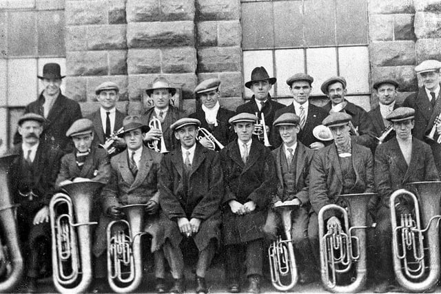 An old undated picture of the members of the Markham Main colliery brass band