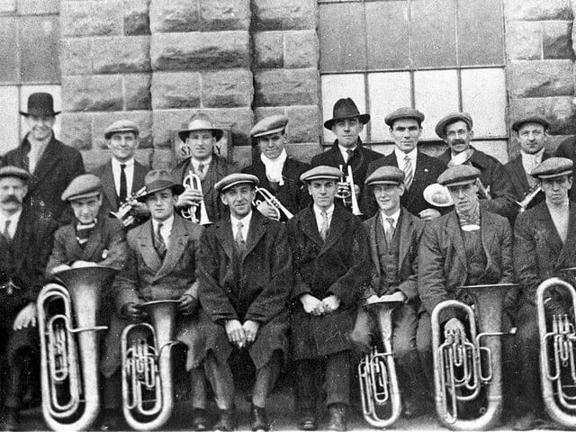 An old undated picture of the members of the Markham Main colliery brass band